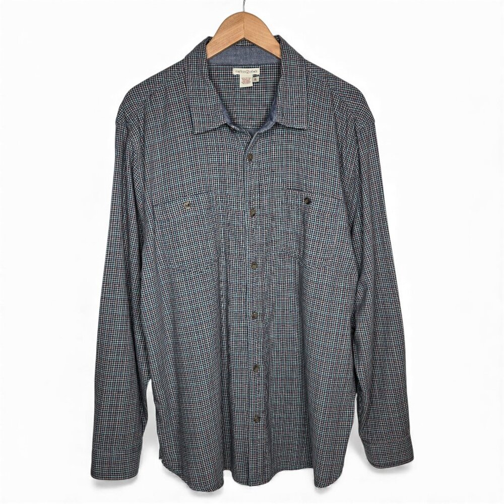 Carbon2Cobalt‎ Micro Boxy Plaid Button Up Shirt Oxford Lined Preppy XL